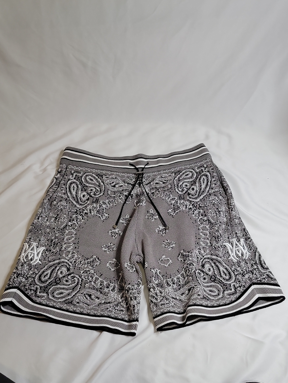 AMIRI Gray and White Bandana Athletic Shorts